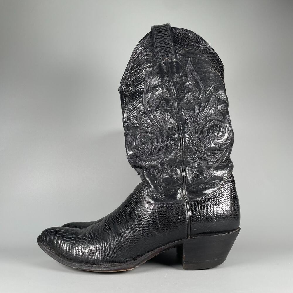 Justin Boots 2854 Men's Size 7B Black Lizard Skin Pull On Cowboy Boot Casual GUC